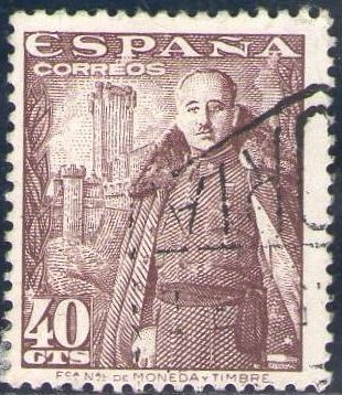 España 1948 1027 Sello º General Franco y Castillo de la Mota 40c Timbres Espagne Espana stamps Spain Briefmarken Spanien francobolli Spagna